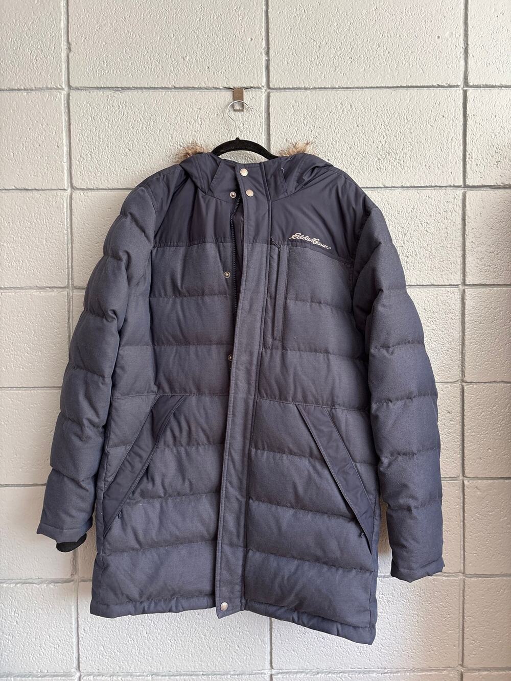 Eddie Bauer Edmonds Down Parka Faux Fur Hood Puffer size L